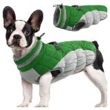 FUAMEY Dog Coat for Small Dogs,Waterproof Dog Winter Jacket with Harness Built in Puppy Cold Weather Coats Reflective Pet Vest with Zipper Warm Fleece Dogs Snowsuit Windproof Green XS