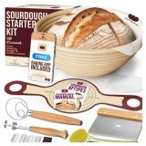 Superbaking Banneton Bread Proofing Basket Set with Silicone Dough Sling, 9 Splinter-Free Proofing Basket, Non-Stick Dutch Oven Liner, Sourdough Starter Kit, Sourdough Bread Baking Supplies & Tools