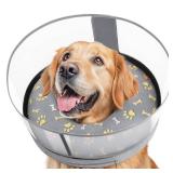 Didopet Inflatable Dog Cone with Anti-Licking Clear Shield, Protective Dog Donut Collar After Surgery, Adjustable Soft Recovery Cone for Pets, Alternative Collar with Buckle Strap (Grey Paw, XL)