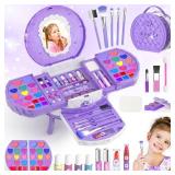 PERRYHOME Kids Makeup Sets for Girls 5-8, 59 Pcs Washable Real Cosmetic Set with Mirror, Non-Toxic Girls Makeup Kit, Toddler Nail Polish Kit, Princess Toys & Birthday Gifts for 3-12 Years Old(Purple)