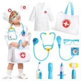 Fajiabao Doctor Kit for Toddlers 3-5 Preschool Dress Up Toddler Toys 2-3 Kids Doctors Play Set with Costume, Toy Stethoscope & Medical Bag for Pretend Play Gift for 2 3 4 Year Old Girls (Blue)