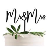 CC TOWN Mr & Mrs Black Acrylic Cake Topper, Bride and Groom Cake Topper Wedding Decoration(Design 01)