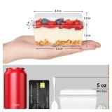 TOFLEN BULK 5 oz Dessert Cups with Lids and Spoons, Mini Clear Plastic Parfait Cups, Rectangle Party Serving Bowls for Parfait, Appetizers, Mousse, Pudding