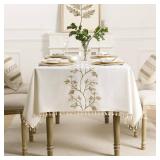 GRASiMOSY Spring Tablecloth Rectangle, Boho Linen Cotton Tablecloth with Tassels, Heavy Duty Table Cloth with Maple Vine, Floral Farmhouse Table Cover Cloth Decorative for Kitchen Dining (55x79 Inch)