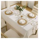 GRASiMOSY Spring Tablecloth Rectangle, Boho Linen Cotton Tablecloth with Tassels, Heavy Duty Table Cloth with Maple Vine, Floral Farmhouse Table Cover Cloth Decorative for Kitchen Dining (55x79 Inch)