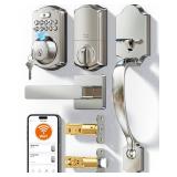 Veise VE012W-H WiFi Smart Front Door Lock Set, Built-in WiFi, App Remote & Voice Control, Fingerprint Keyless Entry Smart deadbolt with Handle, Backlit Keypad, Auto Lock, IP55 Waterproof, Satin Nickel