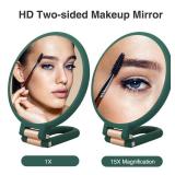 LHIUEM 1x 15x Magnifying Hand Held Mirror Double Side Travel Mirror with Foldable Handle 1x 15x Magnification Hand Mirror for Women Travel Table Desk (Army Green)