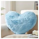 YRXRUS Heart Pillows, Love Heart Shaped Pillow, Small Cute Blue Heart Pillows for Gifts, Faux Rabbit Throw Pillows for Her, Kids, Girls Home Decoration, 10X11 Inch