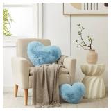 YRXRUS Heart Pillows, Love Heart Shaped Pillow, Small Cute Blue Heart Pillows for Gifts, Faux Rabbit Throw Pillows for Her, Kids, Girls Home Decoration, 10X11 Inch