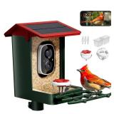 Smart Bird Feeder with Camera Solar Powered, 2K HD Video, AI Bird Species Identification, Instant Arrival Alerts, Weatherproof Design for Effortless Birdwatching, Best Gift for BirdLovers, Red