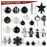 Shatterproof Christmas Ball Ornaments Set, 130 Pack Christmas Tree Decorations, Assorted Hanging Christmas Balls Bulk for Holiday Indoor Outdoor Xmas Party Decor (130 Black)