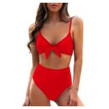 Blooming Jelly Womens High Waisted Bikini Set Tie Knot Two Piece Swimsuits Summer Bathing Suits 2026 (Small, Red)