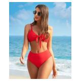 Blooming Jelly Womens High Waisted Bikini Set Tie Knot Two Piece Swimsuits Summer Bathing Suits 2026 (Small, Red)