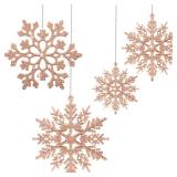 Chuangdi 50 Piece Christmas Rose Gold Snowflake Ornaments Christmas Tree Decorations, Hanging Xmas Decorations, Plastic Glitter Snow Flakes for Winter Party