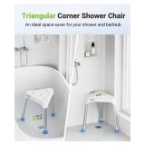 Space-Saving Triangular Shower Chair for Inside Shower, FSA/HSA Eligible 400 lbs Adjustable Shower Stool for Elderly and Disabled, Non-Slip Bathtub Chair with Stable-Bracing, Tool-Free Assembly, White