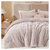 BEDELITE Fleece Queen Comforter Set -Super Soft & Warm Fluffy Lotus Pink Bedding, Luxury Fuzzy Heavy Bed Set for Winter with 2 Pillow Cases
