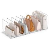 Yecaye Purse Organizer for Closet, Adjustable Closet Purse Organizer Rack, Clear Plastic Handbag Storage Organizer, Shelf Divider for Bedroom, Office, Kitchen