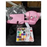 Sewing Machine for Beginners with Expansion Table and Foot Pedal and 42Pcs Sewing kit Finger Guard & Light Mini Small Portable Sewing Machines 2-Thread 2-Speed 2-Switches for Kids Ages 8-12 Peach Pink