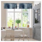 Emvency 2 Pack Valances Window Treatments, Blue Abstract Modern Art Blackout Drapes Adjustable Curtain for Windows Living Room Kitchen Over Sink, 18x52 Inch Rod Pocket Valances