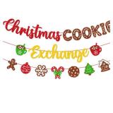 Christmas Cookie Exchange Banner, Christmas Cookie Swap Party Decorations, Hot Cocoa Decor for Home, Merry 1st Birthday Garland for Baby, Boy & Girl, Gingerbread & Snowflake Sign