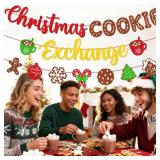 Christmas Cookie Exchange Banner, Christmas Cookie Swap Party Decorations, Hot Cocoa Decor for Home, Merry 1st Birthday Garland for Baby, Boy & Girl, Gingerbread & Snowflake Sign