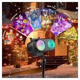 8-Pattern Christmas Projector Lights Outdoor 2-in-1, Holiday Projector Lights Outdoor 26 Effects (Projection Card +3D Ocean Wave) with Timer, Halloween Christmas Decorations Lighting for Party Decor