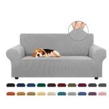 KEKUOU Stretch Loveseat Sofa Cover Slipcover,Couch Covers for 2 Cushion Couch Sofa (55\"-78\") Furniture Protector Sofa with Elastic Bottom for Kids,Dog. Jacquard Small Checked (Medium,Silver)