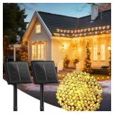 2-Pack 400LED 144FT Total Solar Outdoor Lights IP65 Waterproof Solar Powered Lights with 8 Lighting Modes for Party Garden Yard Home Holiday Tree Decoration Lighting, Warm White