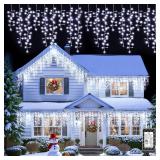 Brightown Icicle Christmas Lights Outdoor, 33FT 1020 LED Cluster Icicle Lights with 51 Drops,12 Mode, Connectable Firecracker Light with Timer, Waterproof Christmas Light Outdoor for House, White