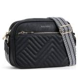 BOSTANTEN Quilted Crossbody Bags for Women Vegan Leather Purses Small Shoulder Handbags with Wide Strap Black