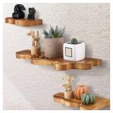 Suzile Set of 3 Small Rustic Wave Edge Floating Shelf 3 Size Live Edge Wooden Shelf with Metal Bracket Wall Mounted Display Ledge Shelves Farmhouse Vintage Wall Decor for Living Room Bedroom (Brown)