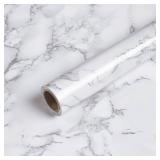 Caltero Marble Contact Paper 15.7\" x 118\" White Grey Wallpaper Peel and Stick Glossy Marble Self Adhesive Contact Paper for Countertop Kitchen Cabinets Bathroom
