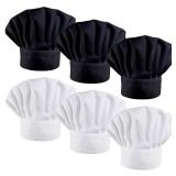 LilMents 6 Pack Chef Hat Set Elastic Baker Kitchen Catering Cooking Chefs Hats (Black and White)