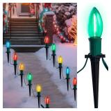 Joiedomi 24 Packs 30.75FT C9 Christmas Multicolor LED Pathway Lights, Waterproof Walkway Lights with Stakes Outdoor Connectable Decor for Holiday Outside, Yard, Garden, Party, Walkway Decor