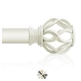 TVWOO White Decorative Farmhouse Curtain Rod:18-60\"Adjustable Heavy Duty Single Window Curtain Rod for Bedroom Living Room,Antique White Boho Rustic Drapery Rods with Vintage Twist Finial Easy Instal