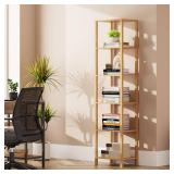 TUTOTAK Bookshelf, 6-Tier Tall Book Shelf, Narrow Bookcase for Small Space, DIY Stackable Bookshelf, for Living Room, Office, Study, Entryway, Industrial, Natural BS01BN006