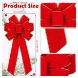 Fovths 2 Pieces Red Christmas Bows 20 x 12 Inches Large Velvet Christmas Wreath Bow with Glitter Gold Edge Christmas Tree Topper Ornament Bow for Christmas Home Indoor Outdoor Door Decor