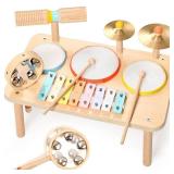 WINGYZ Kids Drum Set â 9-in-1 Montessori Toys for 1-3 Year Old & Wooden Musical Instruments for Toddlers, Baby Musical Toys with Drums, Xylophone, Helps Hand-Eye Coordination, Gift for 1-3 Boys G