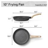 CAROTE Non Stick Frying Pan Skillet, Omelet Pan, Healthy Non Toxic Granite Chef Pan, Induction Compatible Egg Frying Pan with Heat-Resistant Handle, PFOA-Free,Black, 10\"