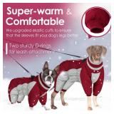 AOFITEE Fullbody Dog Coat Warm Fleece Dog Jacket, Windproof Dogs Winter Coat with Harness Built in, Reflective Turtleneck Dogs Snowsuit Puffer Jacket, Four Legged Pet Snow Suit, Christmas Red XXL