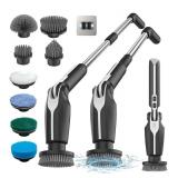 Leebein Electric Spin Scrubber, Shower Scrubber with 4 Adjustable Angles and 8 Brush Heads, Electric Scrubber with Long Handle & Remote Controller, Cleaning Brush for Bathroom, Tub, Floor (Black)