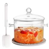 Clear Glass Pot Set for Cooking On Stove - 1.3l/45 Fl Oz Glass Cookware Simmer Pot for Safe for Pasta Noodle, Soup, Milk