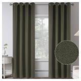 108 Inches Long Olive Green Textured Linen 100% Blackout Curtains for Villa Bedroom - 2 Panels Burlap Thermal Insulated Curtain Drapes for Patio Door/Large Window 9FT Tall (W 52 x L 108 Inch)