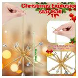 Syhood 6 Pcs Glitter Starburst Star New Year Ornaments 8 Inch Exploding Glitter Starburst Bethlehem Star Hanging Tree Ornaments Tabletop 3D Decor New Year Holiday Party(Champagne Gold,Stylish)