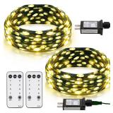 2 Pack Fairy String Lights Plug in, 33Ft Green Wire 100 Micro Starry LED Outdoor String Lights with 8 Modes Timer IP68 Waterproof Twinkle Lights for Bedroom Garden Christmas Home Decor (Warm White)