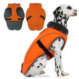 DENTRUN Winter Warm Dog Coat Reflective Jacket with Turtleneck for Cold Weather, Adjustable Buckle Windproof Water Repellent, Thick Snowsuit Fleece Vest for Dogs, Orange, XL