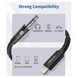 JSAUX Apple MFi Certified Lightning to 3.5mm Audio Cable 6FT, AUX Cord for iPhone Headphones Jack Compatible with iPhone 14/14 Plus/14Pro/13/13 Pro Max/12/12 Pro/11 Pro/X/XS/XR/8/Car Stereo-Black