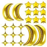 54Pcs Star Foil Balloons Moon Foil Mylar Balloons Kit with 50Pcs Gold Star Balloons and 4Pcs Large Moon Foil Balloons for Baby Shower Christmas Anniversary Engagement Wedding Birthday Party Decoration