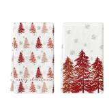 Artoid Mode Red Xmas Tree Christmas Kitchen Towels Dish Towels, 18x26 Inch Farmhouse Holiday Snowflake Winter Decoration Cleaning Set of 2