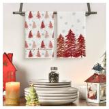 Artoid Mode Red Xmas Tree Christmas Kitchen Towels Dish Towels, 18x26 Inch Farmhouse Holiday Snowflake Winter Decoration Cleaning Set of 2